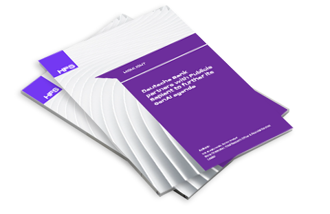 Two paper copies of the HFS case study on Deutsche Bank.