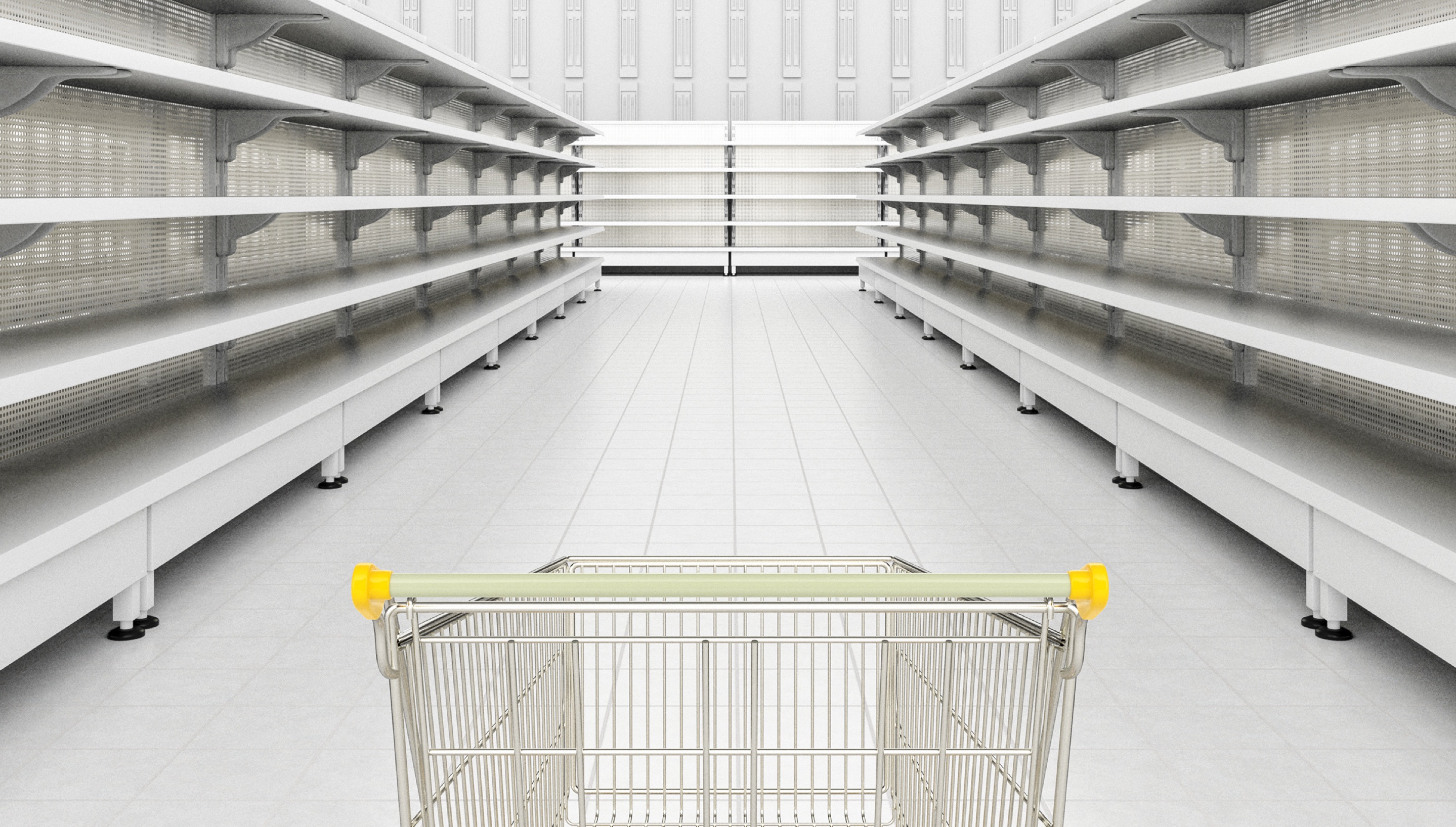 an empty shopping cart in an empty store