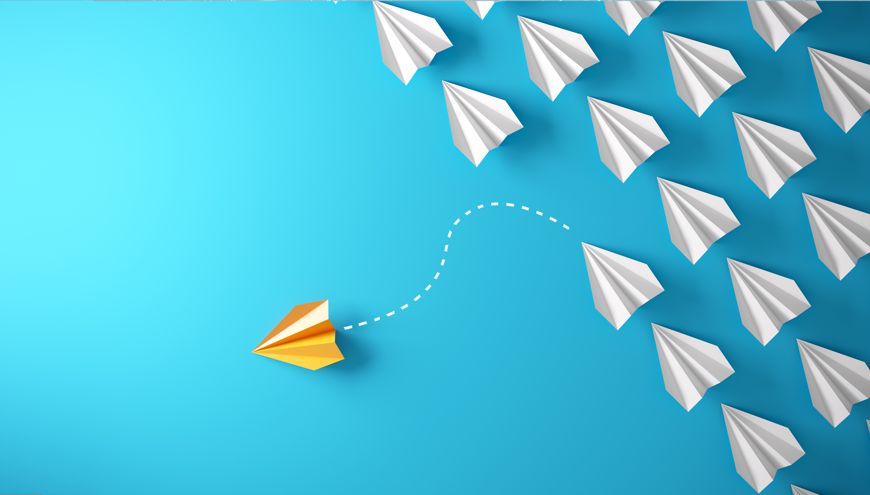 A symbolic paper airplane cutting away from the rest of the field to signify uniqueness in customer insiughts
