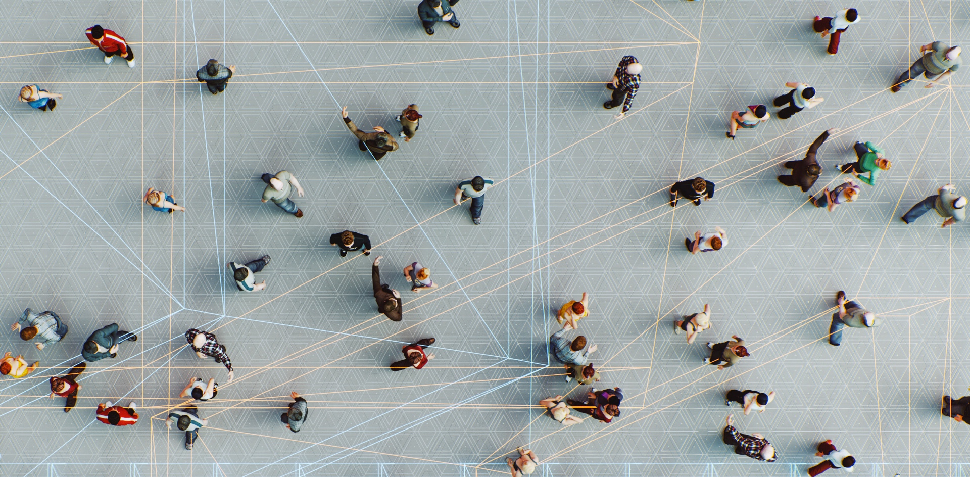 Overhead view of people walking